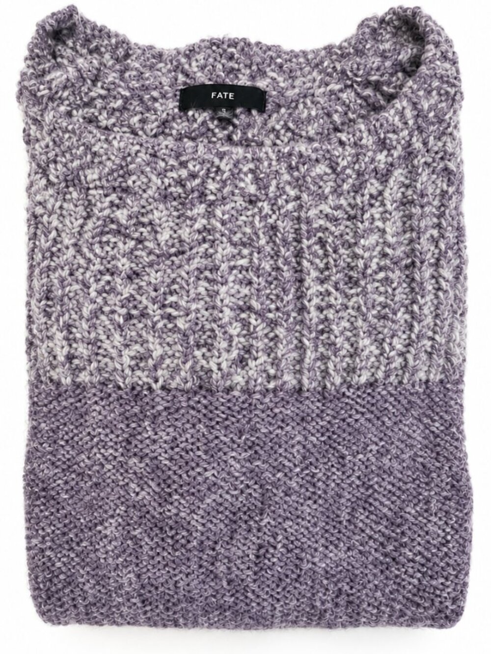 FATE Lavender Mixed Texture Knit Sweater S Colorblock Chunky Ribbed Cozy